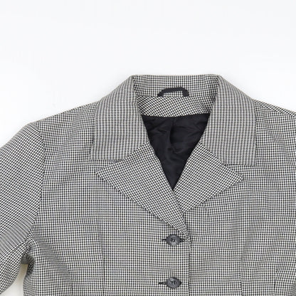 Classic Woman Womens Black Geometric Jacket Blazer Size 14 Button