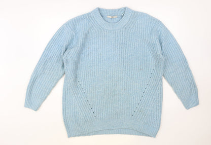 George Womens Blue Crew Neck Acrylic Pullover Jumper Size M