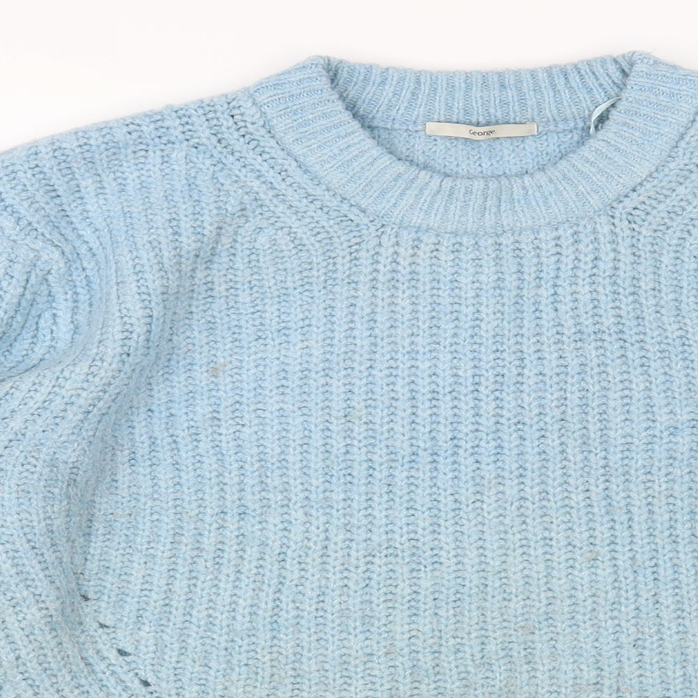 George Womens Blue Crew Neck Acrylic Pullover Jumper Size M