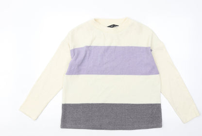 F&F Womens Multicoloured Round Neck Striped Polyester Pullover Jumper Size S