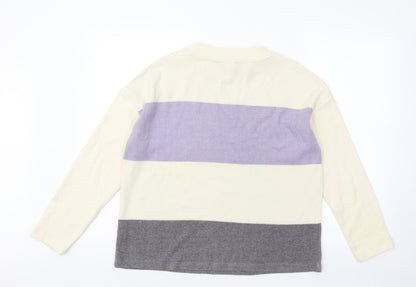 F&F Womens Multicoloured Round Neck Striped Polyester Pullover Jumper Size S