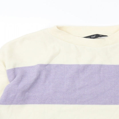 F&F Womens Multicoloured Round Neck Striped Polyester Pullover Jumper Size S