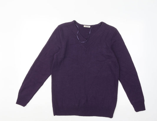 Damart Womens Purple V-Neck Acrylic Pullover Jumper Size 10