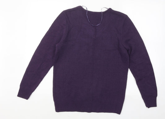 Damart Womens Purple V-Neck Acrylic Pullover Jumper Size 10