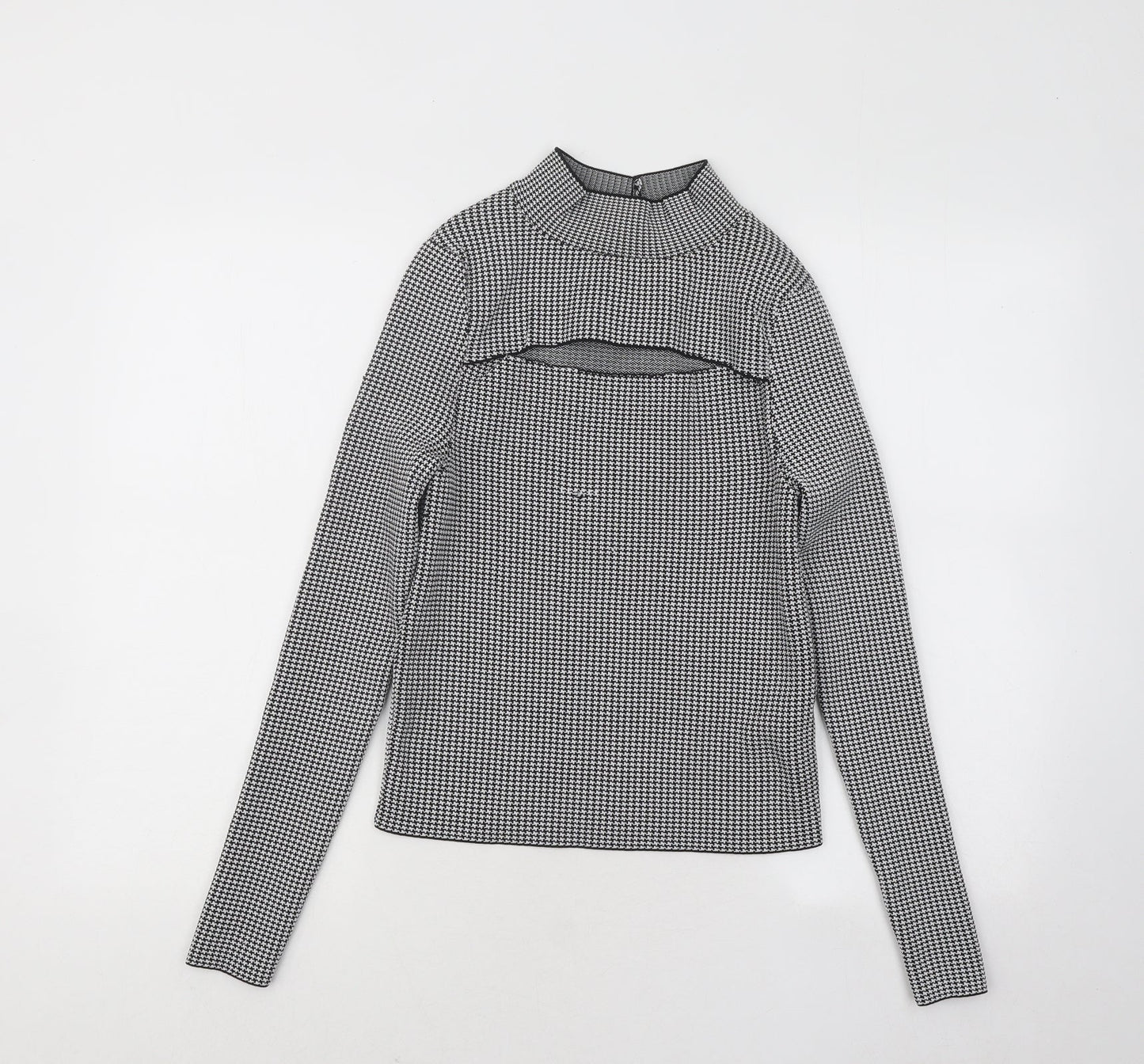 Primark Womens Black Mock Neck Geometric Polyester Pullover Jumper Size 10 - Cut Out