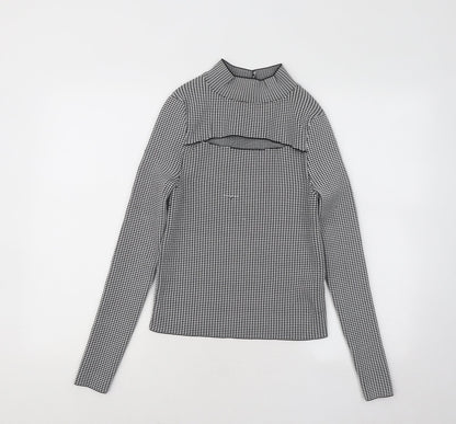 Primark Womens Black Mock Neck Geometric Polyester Pullover Jumper Size 10 - Cut Out