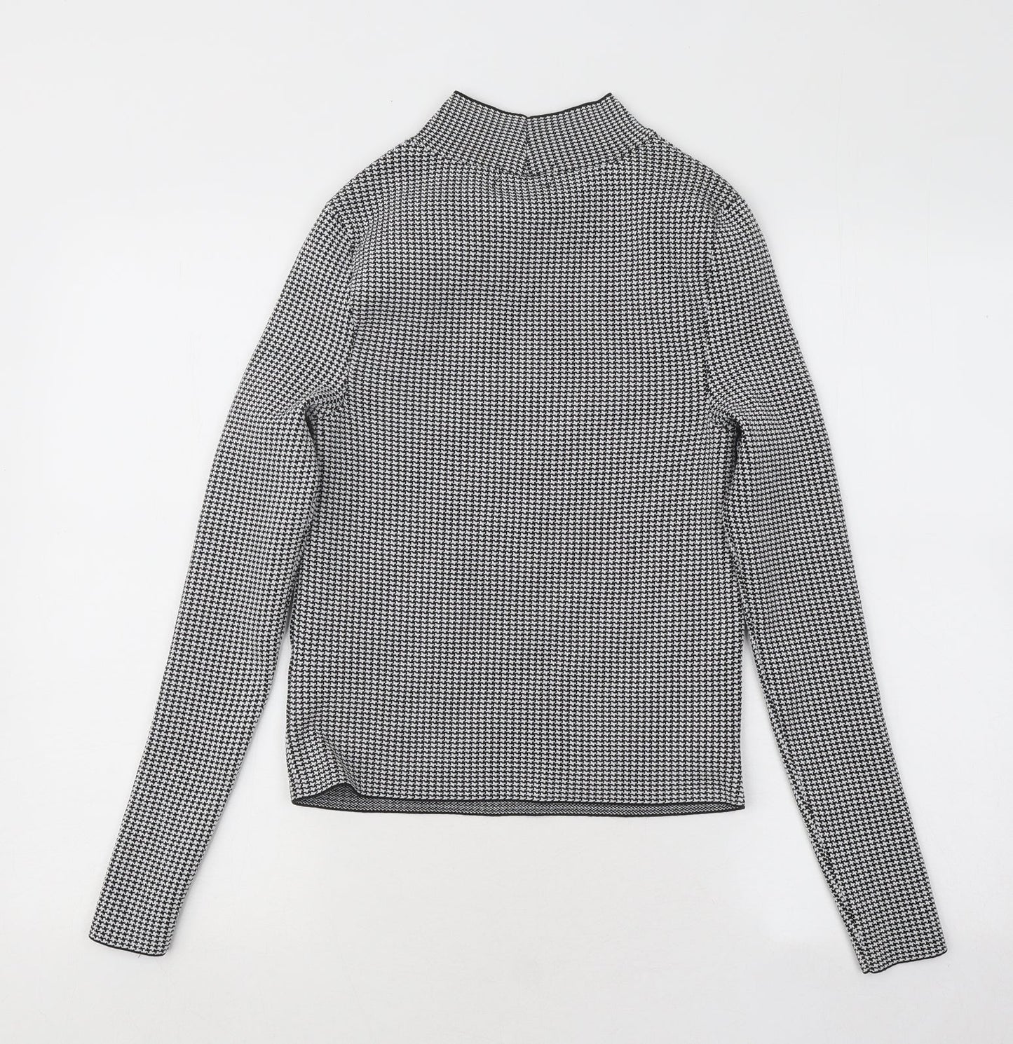 Primark Womens Black Mock Neck Geometric Polyester Pullover Jumper Size 10 - Cut Out