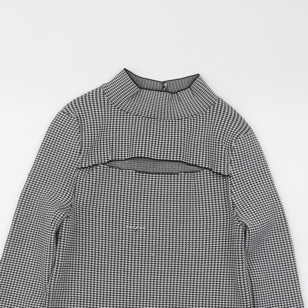 Primark Womens Black Mock Neck Geometric Polyester Pullover Jumper Size 10 - Cut Out