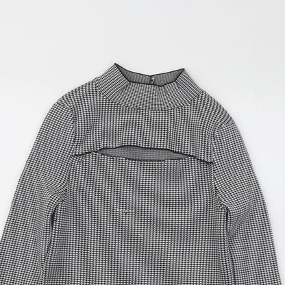 Primark Womens Black Mock Neck Geometric Polyester Pullover Jumper Size 10 - Cut Out
