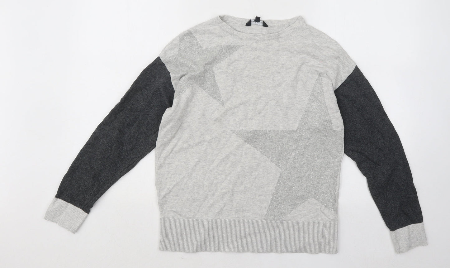 Peacocks Mens Grey Round Neck Cotton Pullover Jumper - Stars