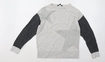 Peacocks Mens Grey Round Neck Cotton Pullover Jumper - Stars