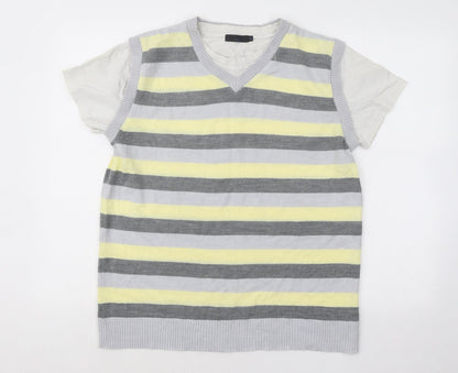 New Look Mens Multicoloured Round Neck Striped Acrylic Pullover Jumper Size M