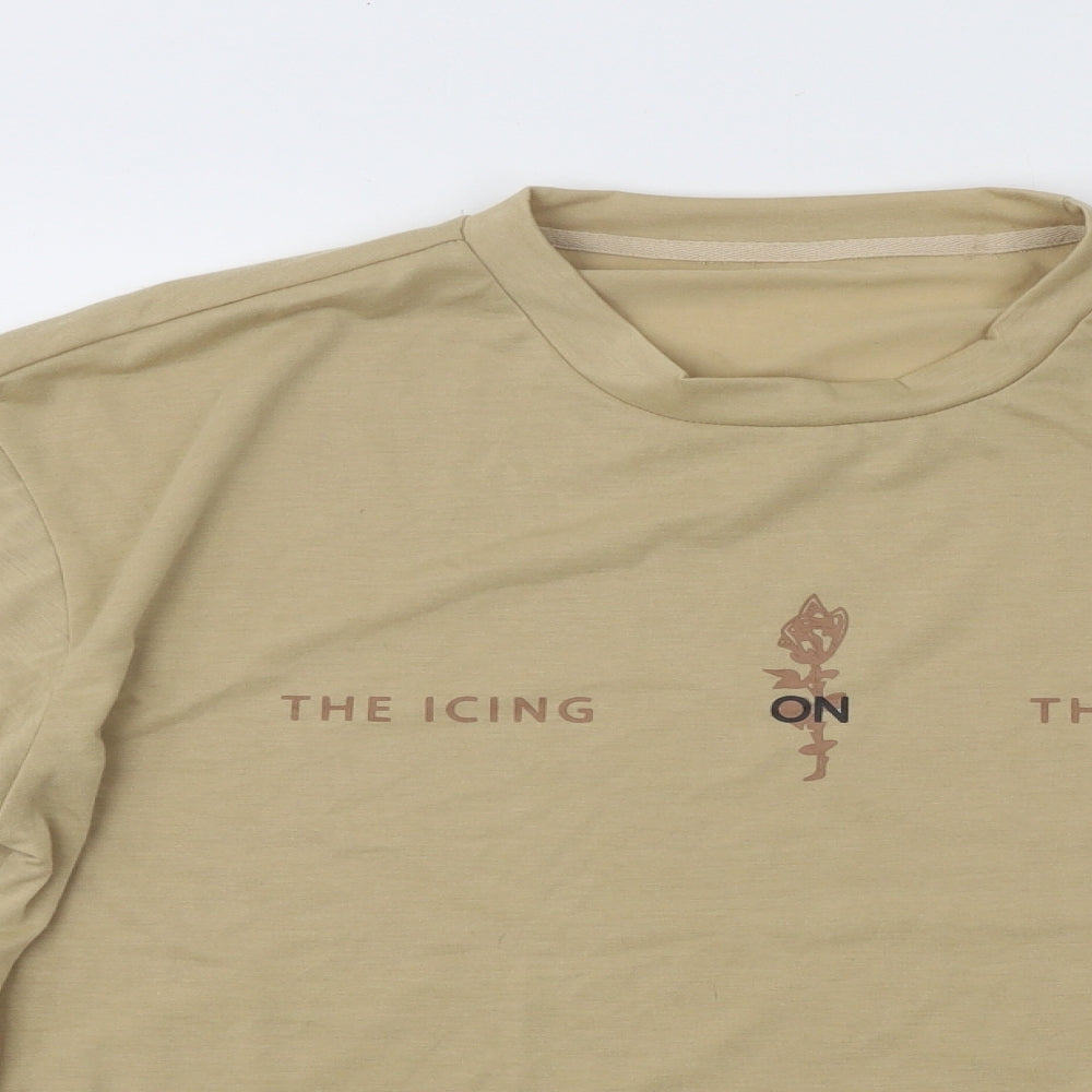 SheIn Womens Beige Polyester Basic T-Shirt Size M Round Neck - Icing On The Cake