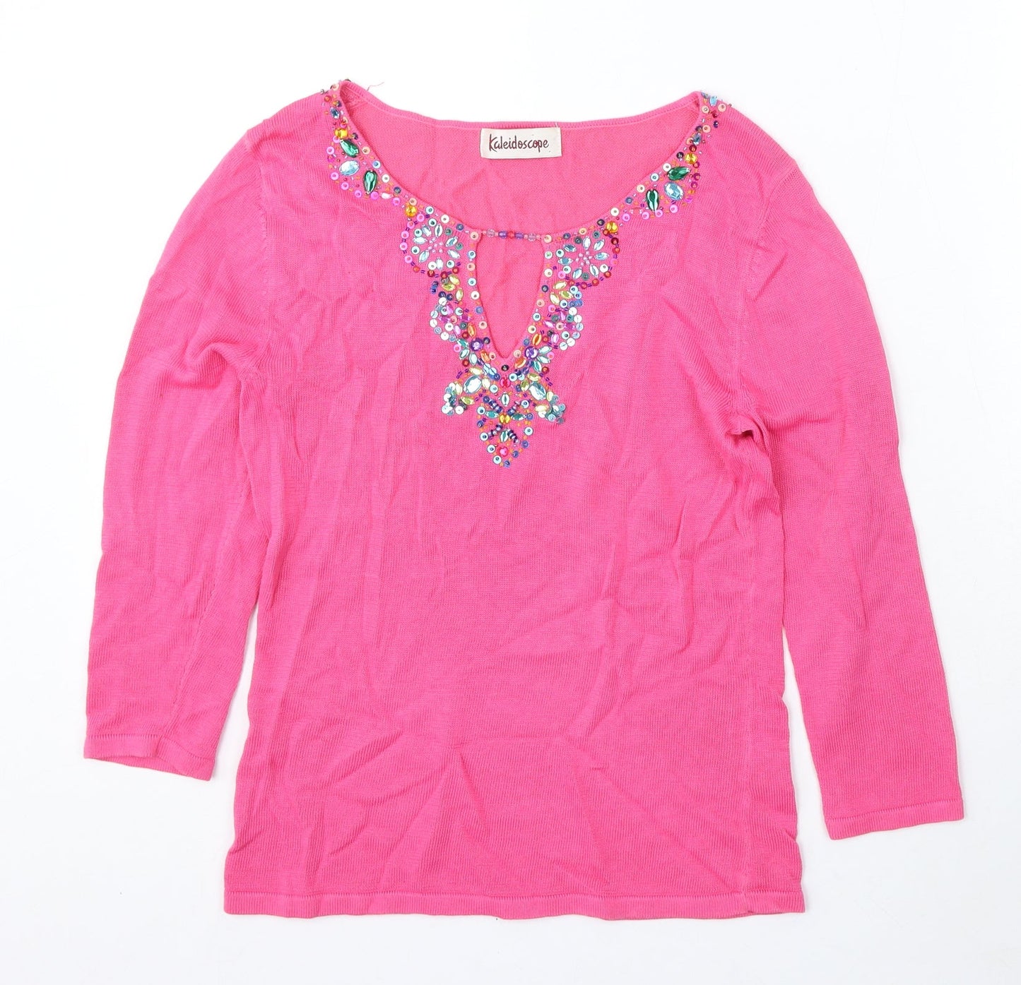 Kaleidoscope Womens Pink Round Neck Ramie Pullover Jumper Size 10