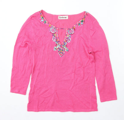 Kaleidoscope Womens Pink Round Neck Ramie Pullover Jumper Size 10