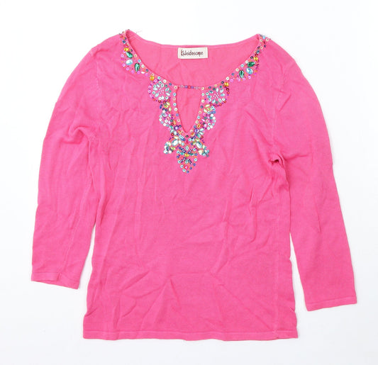 Kaleidoscope Womens Pink Round Neck Ramie Pullover Jumper Size 10