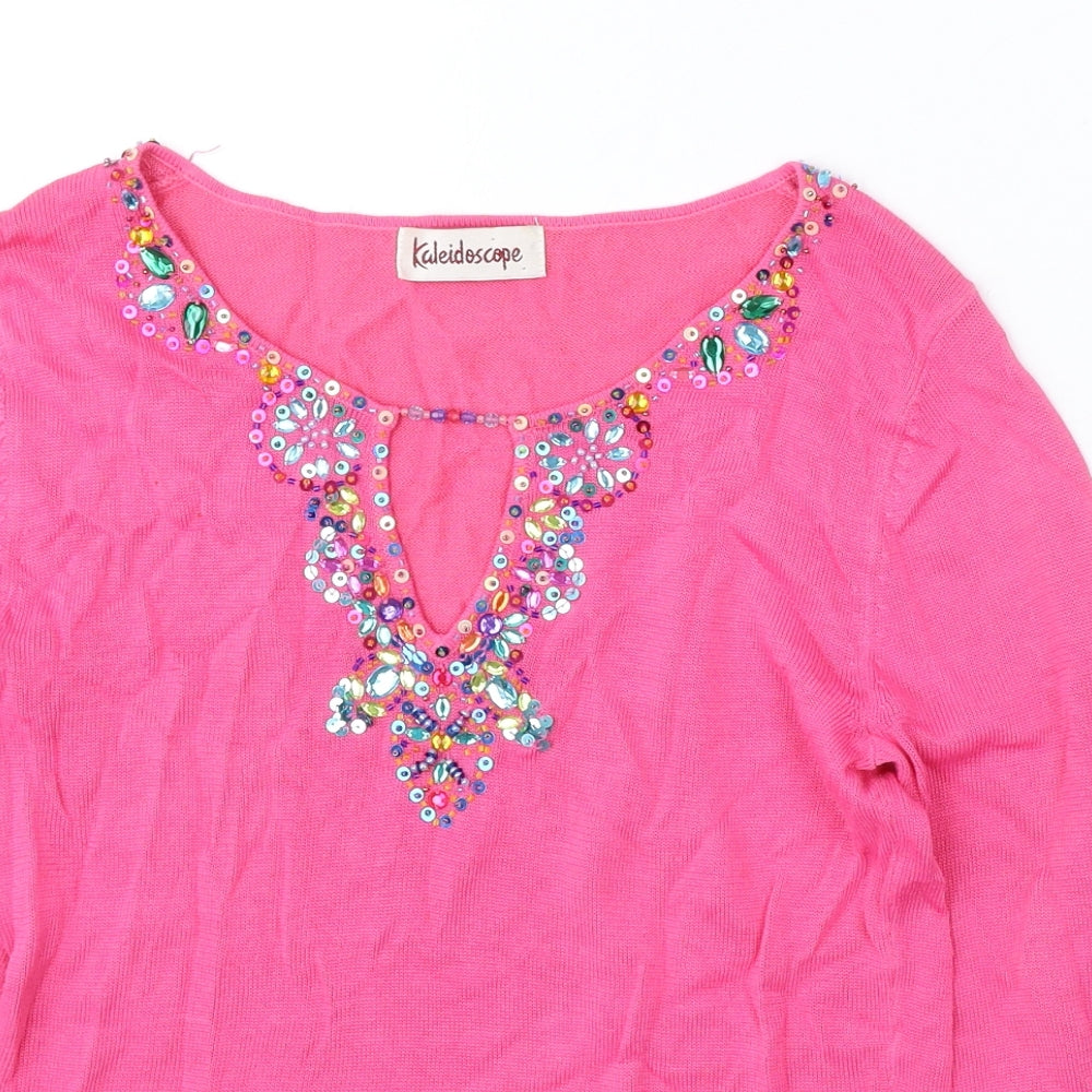 Kaleidoscope Womens Pink Round Neck Ramie Pullover Jumper Size 10