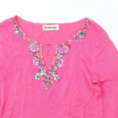 Kaleidoscope Womens Pink Round Neck Ramie Pullover Jumper Size 10