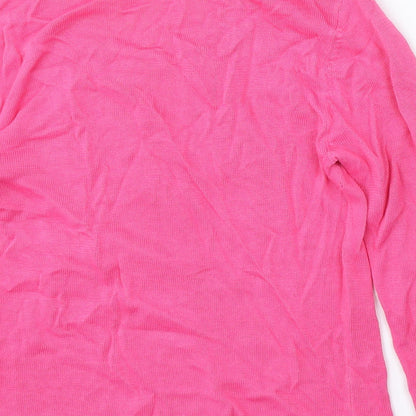 Kaleidoscope Womens Pink Round Neck Ramie Pullover Jumper Size 10