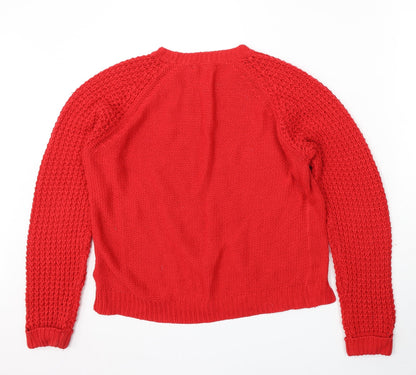 Love Knitwear Womens Red Round Neck Acrylic Pullover Jumper Size 14