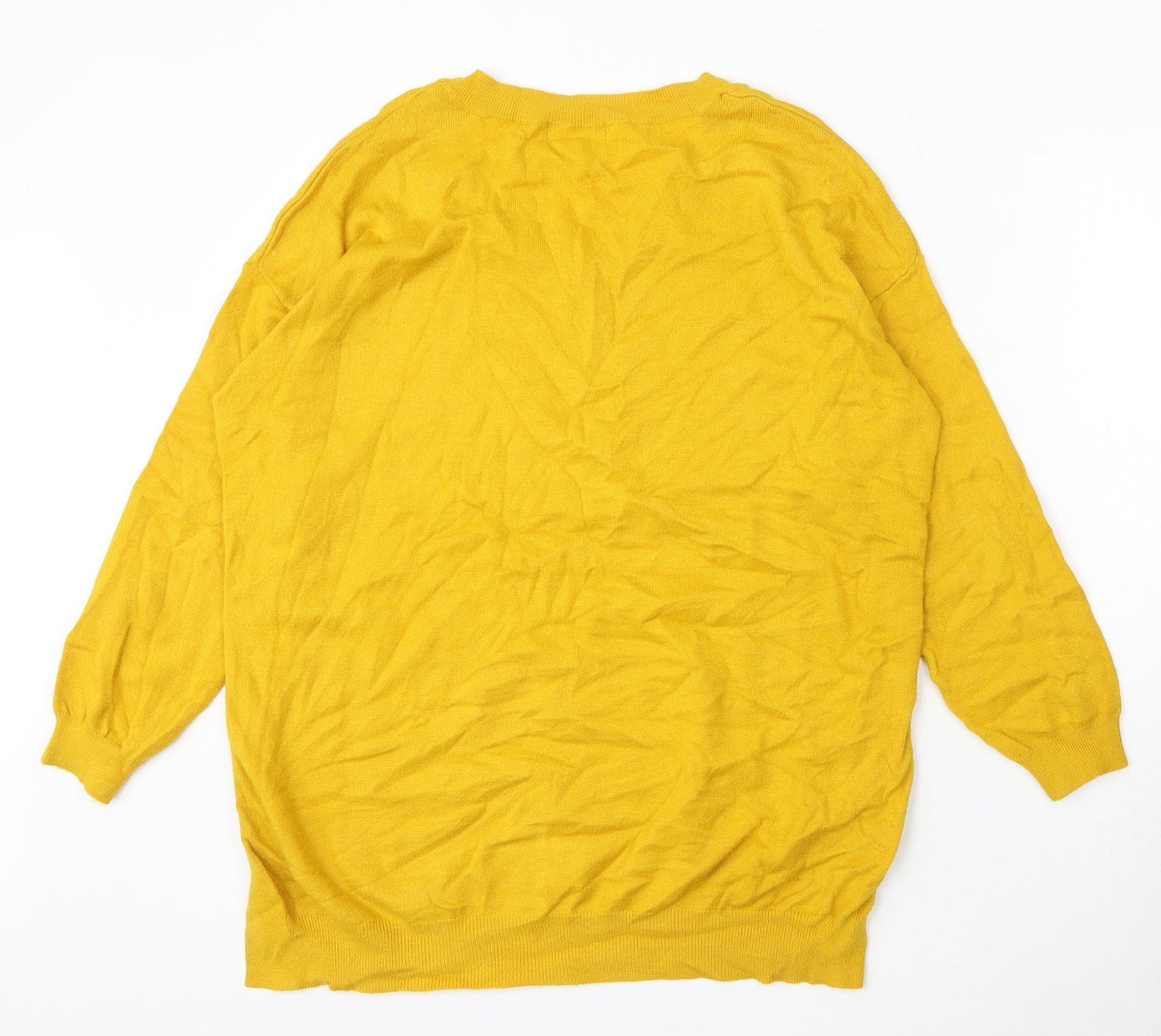 F&F Womens Yellow V-Neck Acrylic Pullover Jumper Size 12