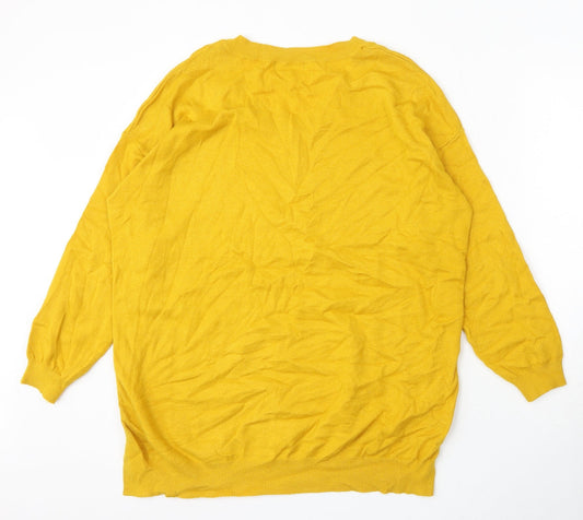 F&F Womens Yellow V-Neck Acrylic Pullover Jumper Size 12