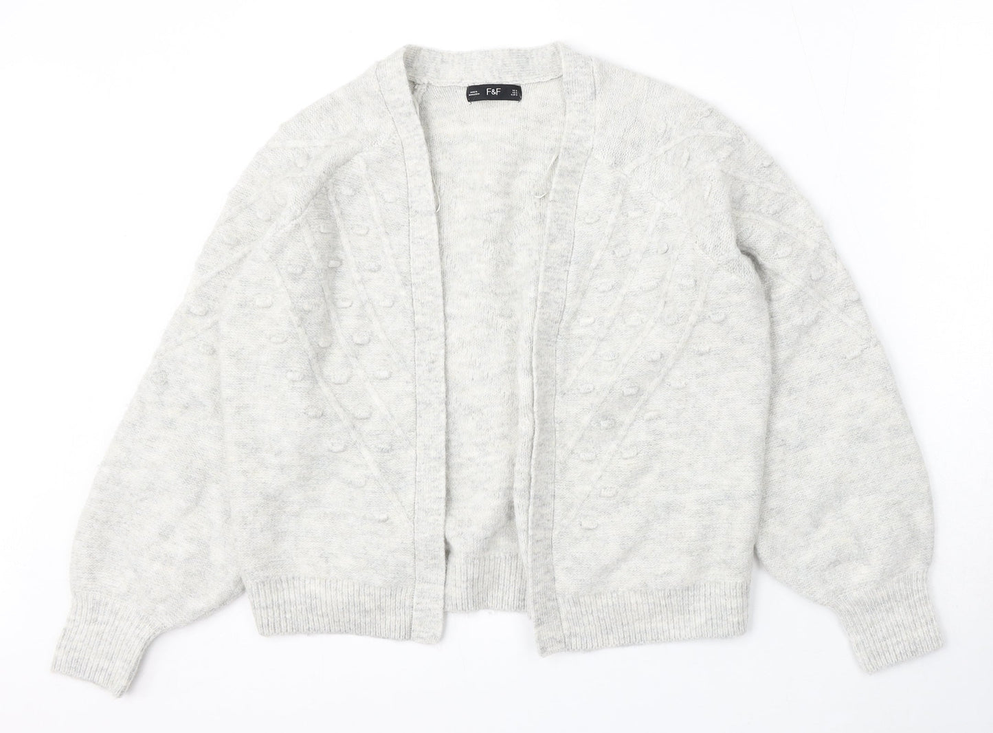 F&F Womens Grey V-Neck Polyester Cardigan Jumper Size S