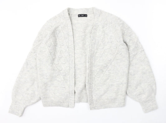 F&F Womens Grey V-Neck Polyester Cardigan Jumper Size S