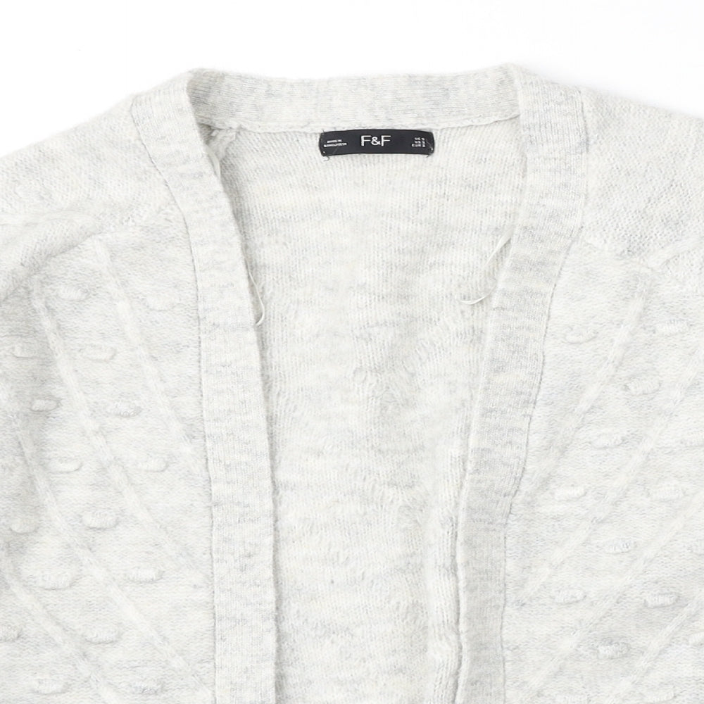 F&F Womens Grey V-Neck Polyester Cardigan Jumper Size S