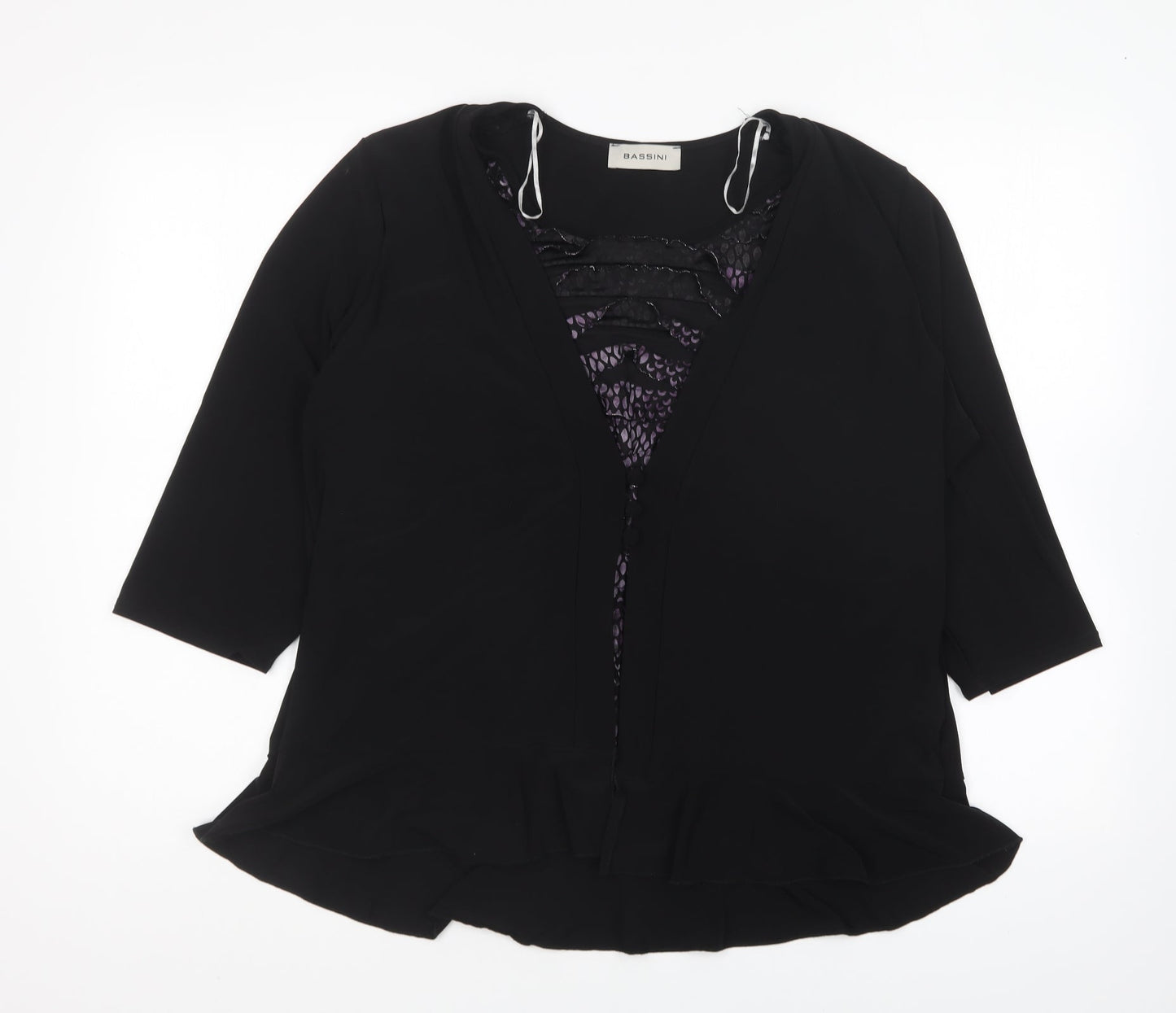Womens UK Size XL BASSINI Black Basic Blouse