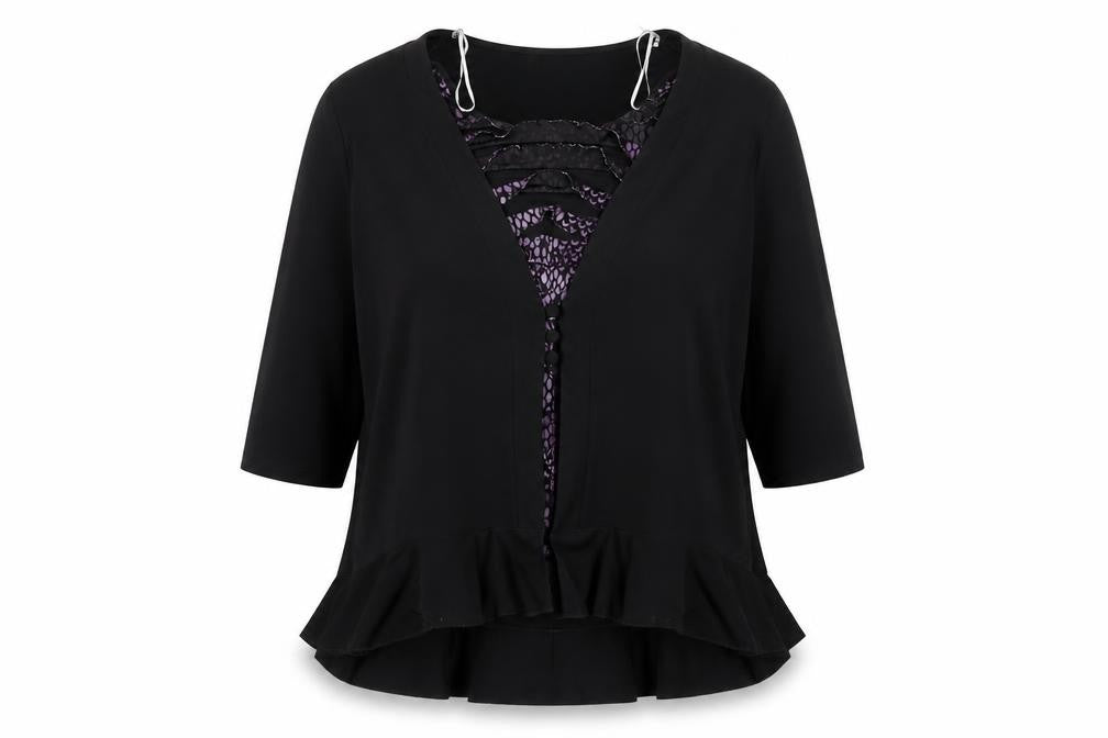 Bassini Womens Black Polyester Basic Blouse Size XL V-Neck