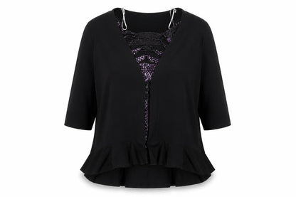 Bassini Womens Black Polyester Basic Blouse Size XL V-Neck