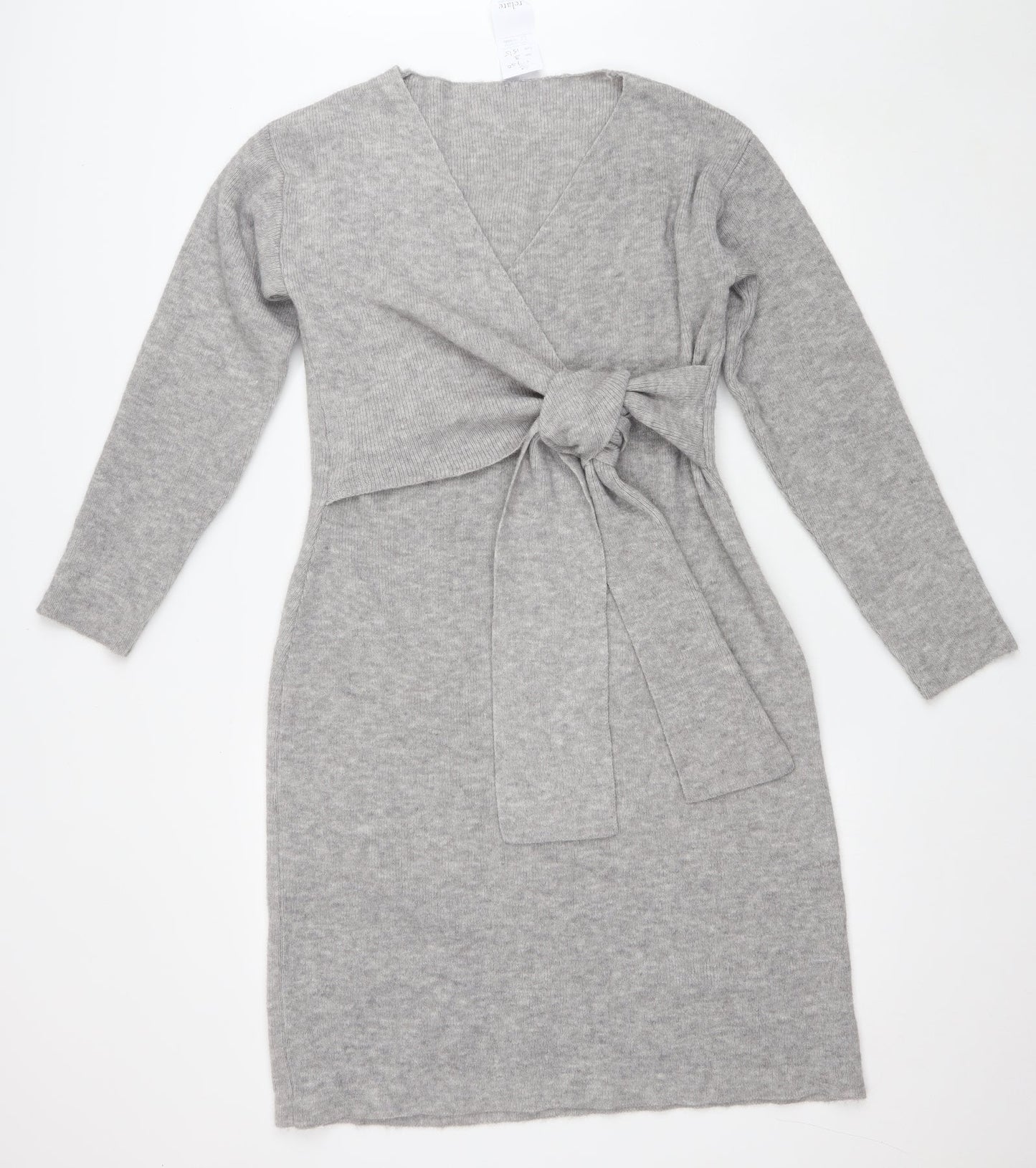 SheIn Womens Grey Acrylic Wrap Dress Size XS V-Neck Tie - Tie