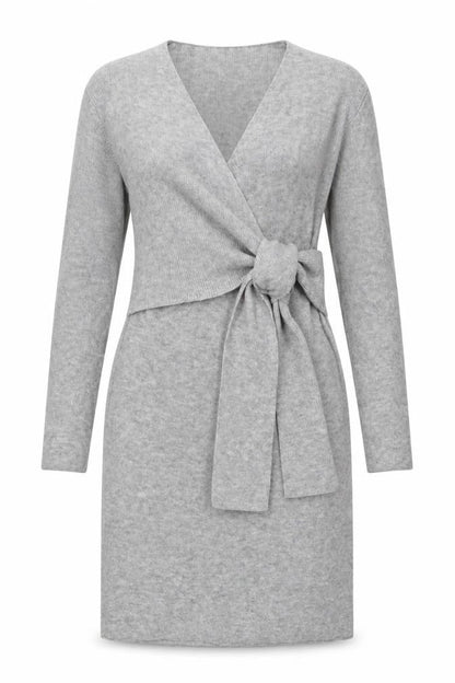 SheIn Womens Grey Acrylic Wrap Dress Size XS V-Neck Tie - Tie