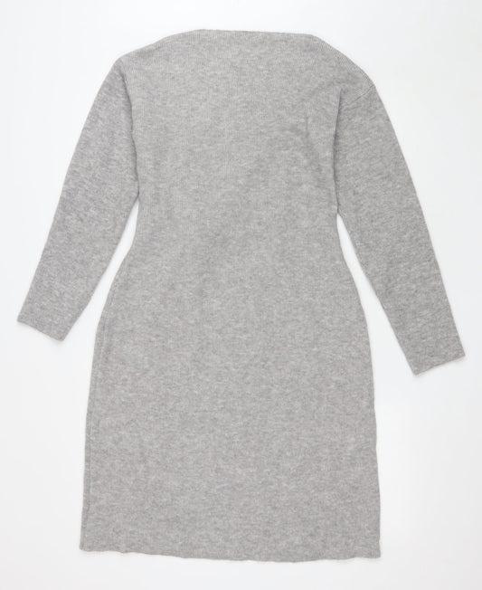 SheIn Womens Grey Acrylic Wrap Dress Size XS V-Neck Tie - Tie