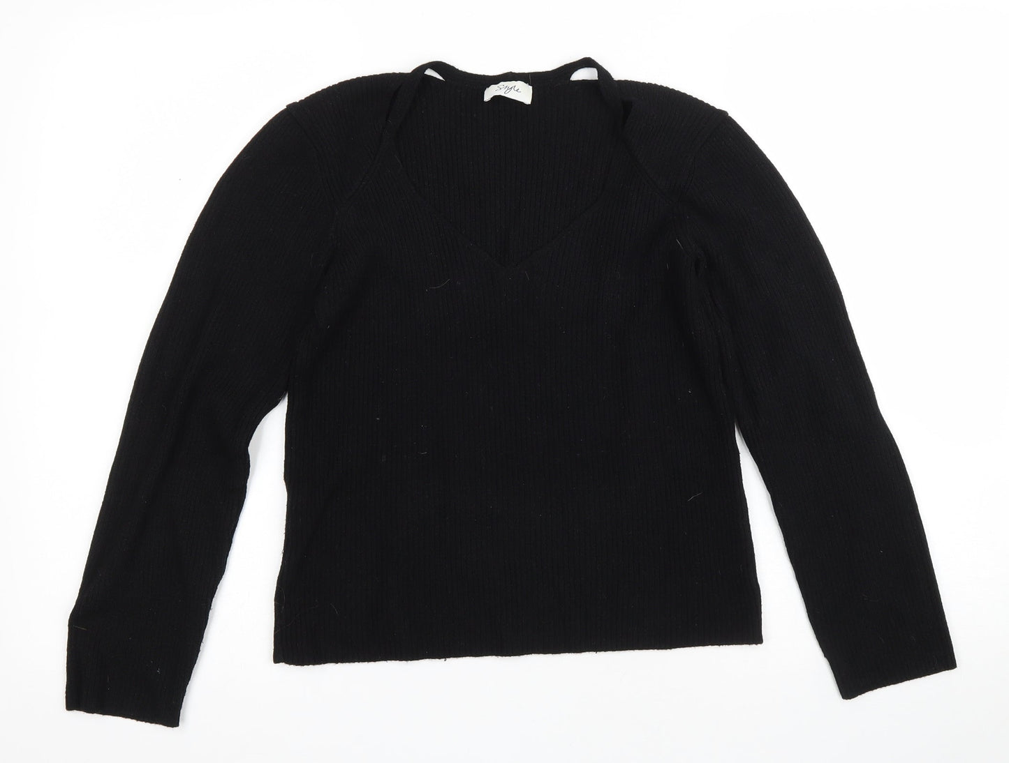 Style Womens Black V-Neck Viscose Pullover Jumper Size 18 - Cut out