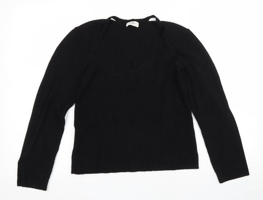 Style Womens Black V-Neck Viscose Pullover Jumper Size 18 - Cut out