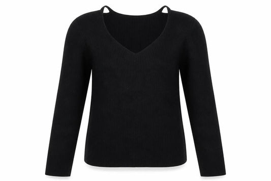 Style Womens Black V-Neck Viscose Pullover Jumper Size 18 - Cut out
