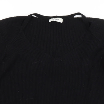 Style Womens Black V-Neck Viscose Pullover Jumper Size 18 - Cut out