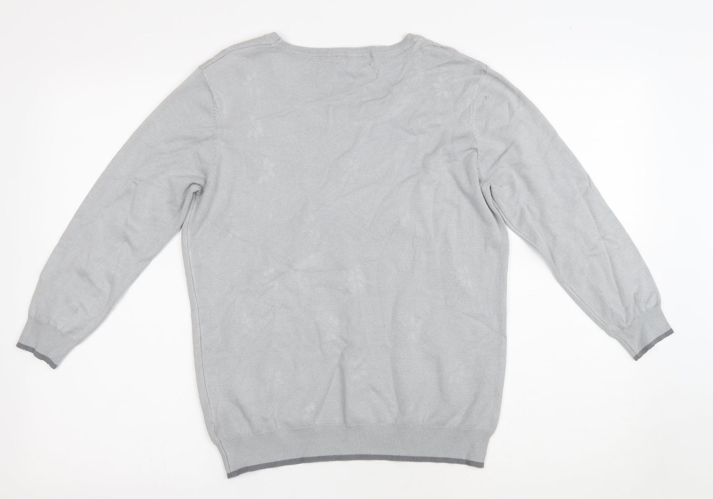 Classic Womens Grey Round Neck Floral Viscose Pullover Jumper Size S