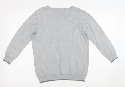 Classic Womens Grey Round Neck Floral Viscose Pullover Jumper Size S