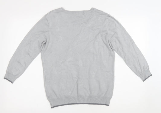 Classic Womens Grey Round Neck Floral Viscose Pullover Jumper Size S