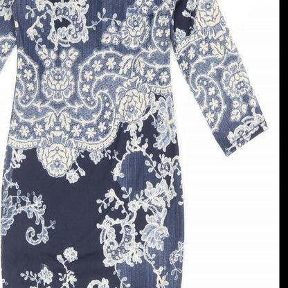 Boohoo Womens Blue Geometric Polyester Bodycon Size 8 Round Neck Pullover