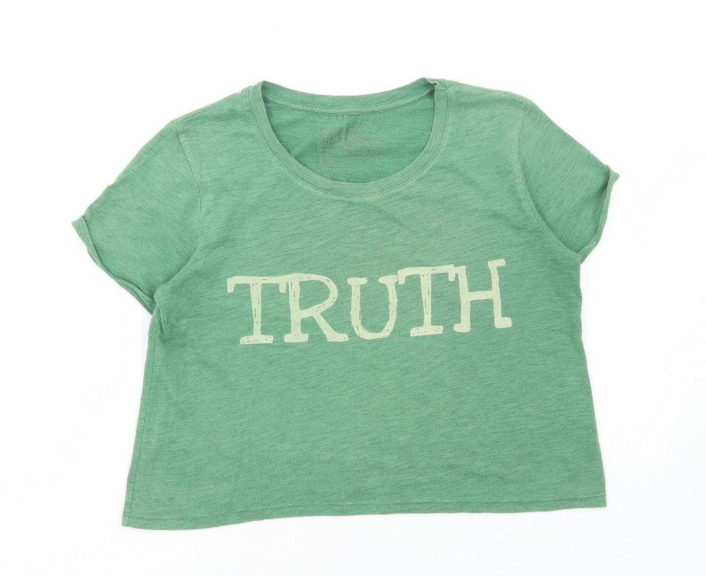 Womens UK Size 8 River Island Green Cropped T-Shirt