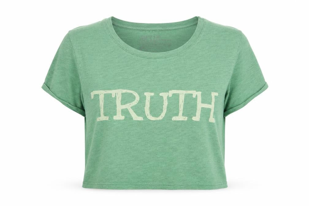 Womens UK Size 8 River Island Green Cropped T-Shirt