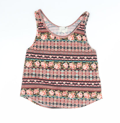 La Hearts Womens Multicoloured Floral Polyester Basic Tank Size XS Scoop Neck