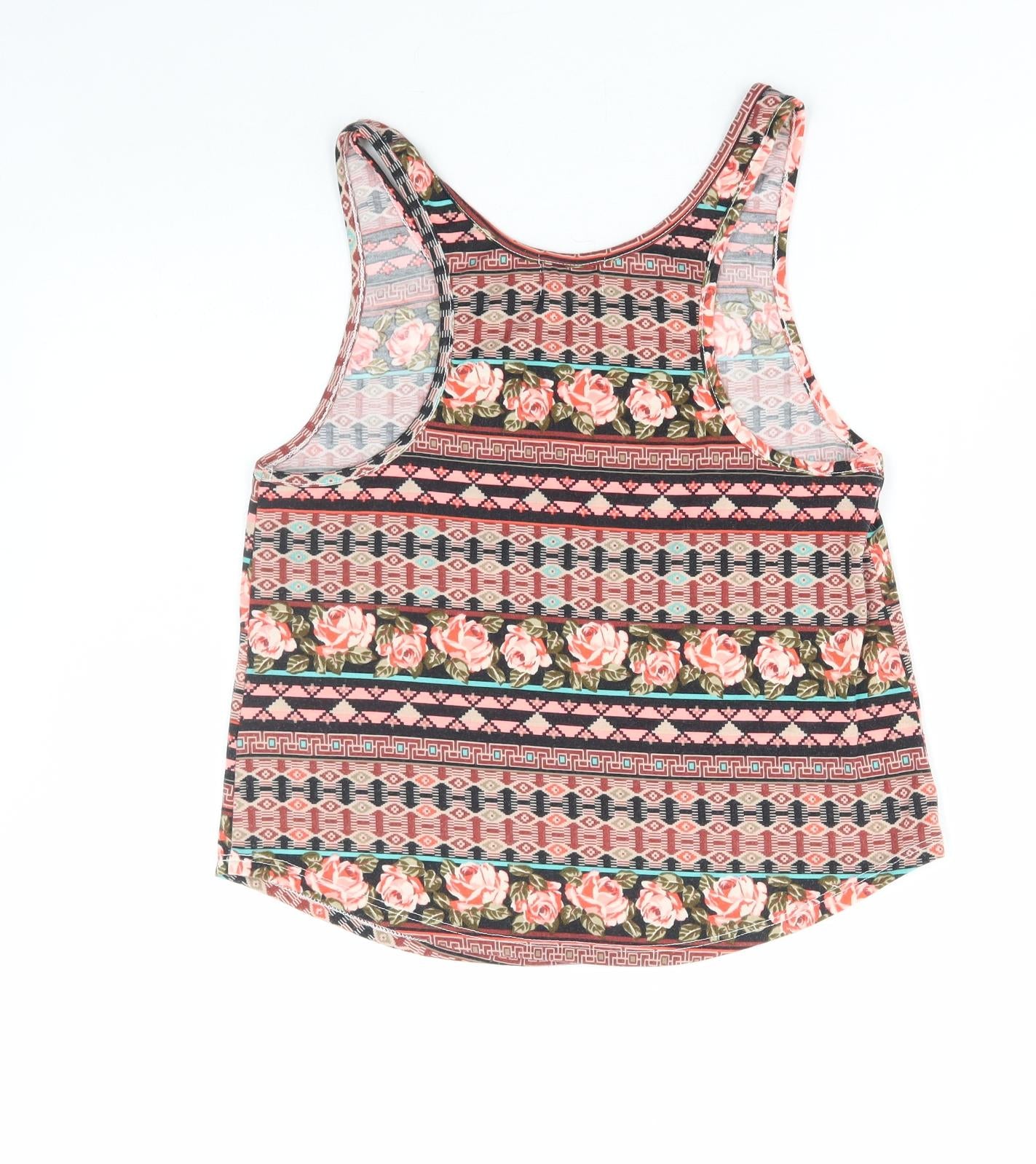 La Hearts Womens Multicoloured Floral Polyester Basic Tank Size XS Scoop Neck