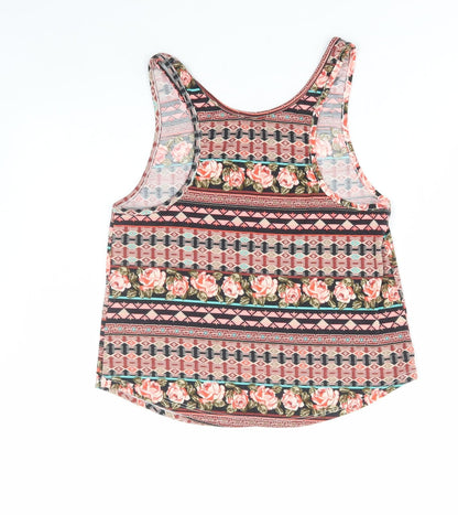 La Hearts Womens Multicoloured Floral Polyester Basic Tank Size XS Scoop Neck