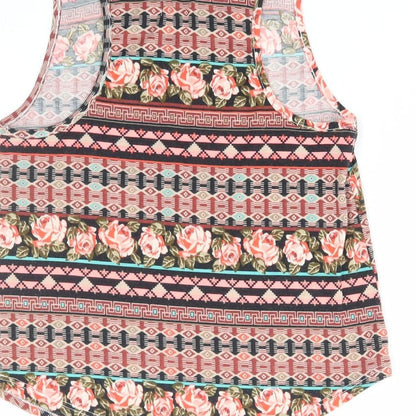 La Hearts Womens Multicoloured Floral Polyester Basic Tank Size XS Scoop Neck