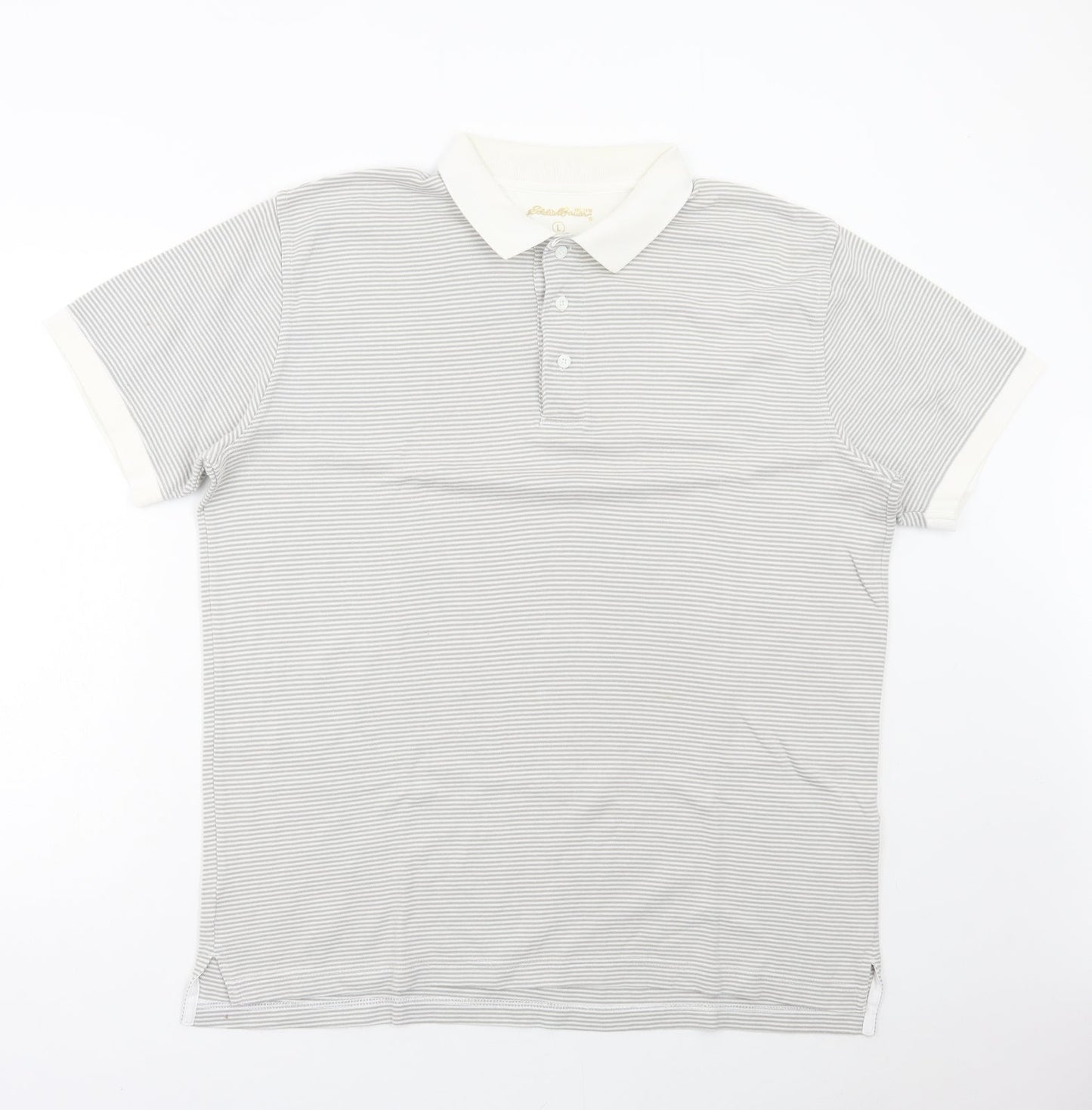 Eddie Bauer Womens Grey Striped Cotton Basic Polo Size L Collared